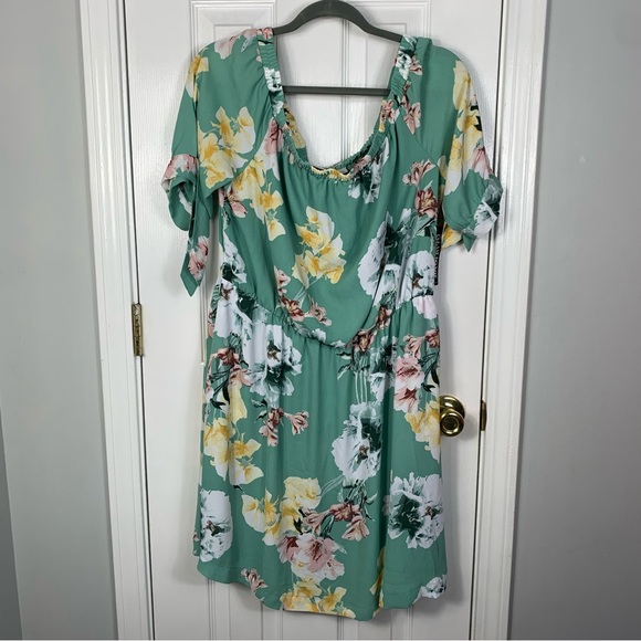 NY&C Floral Off the Shoulder Dress Green Size X-Large NWT - Picture 1 of 3